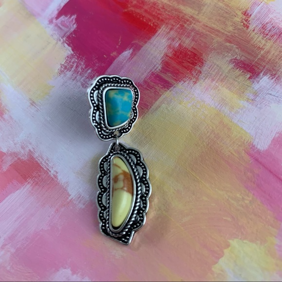 Silver Faux Turquoise Earrings - Picture 3 of 6